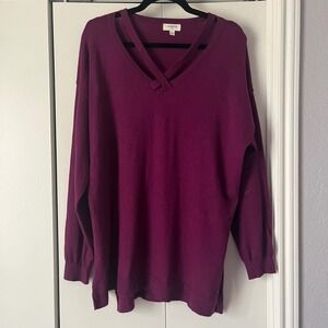 Umgee Women's Purple V-Neck Long Sleeve Tunic Top Sweater Size L